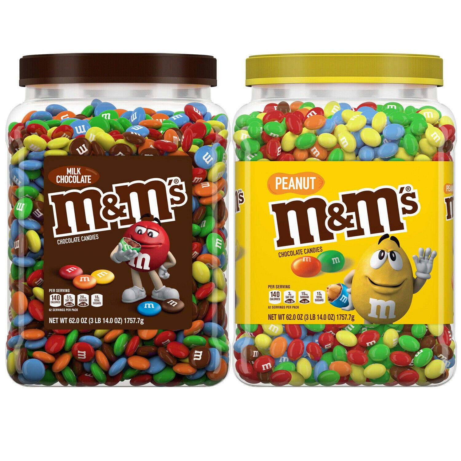 M&M's Bundle 1 Peanut Chocolate Candy Jar & 1 Milk Chocolate Plastic Pantry  Size Jar (62 oz.) 