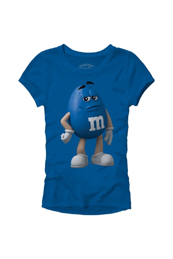 M&M's Candy Character Face Juniors T-Shirt - L - Blue