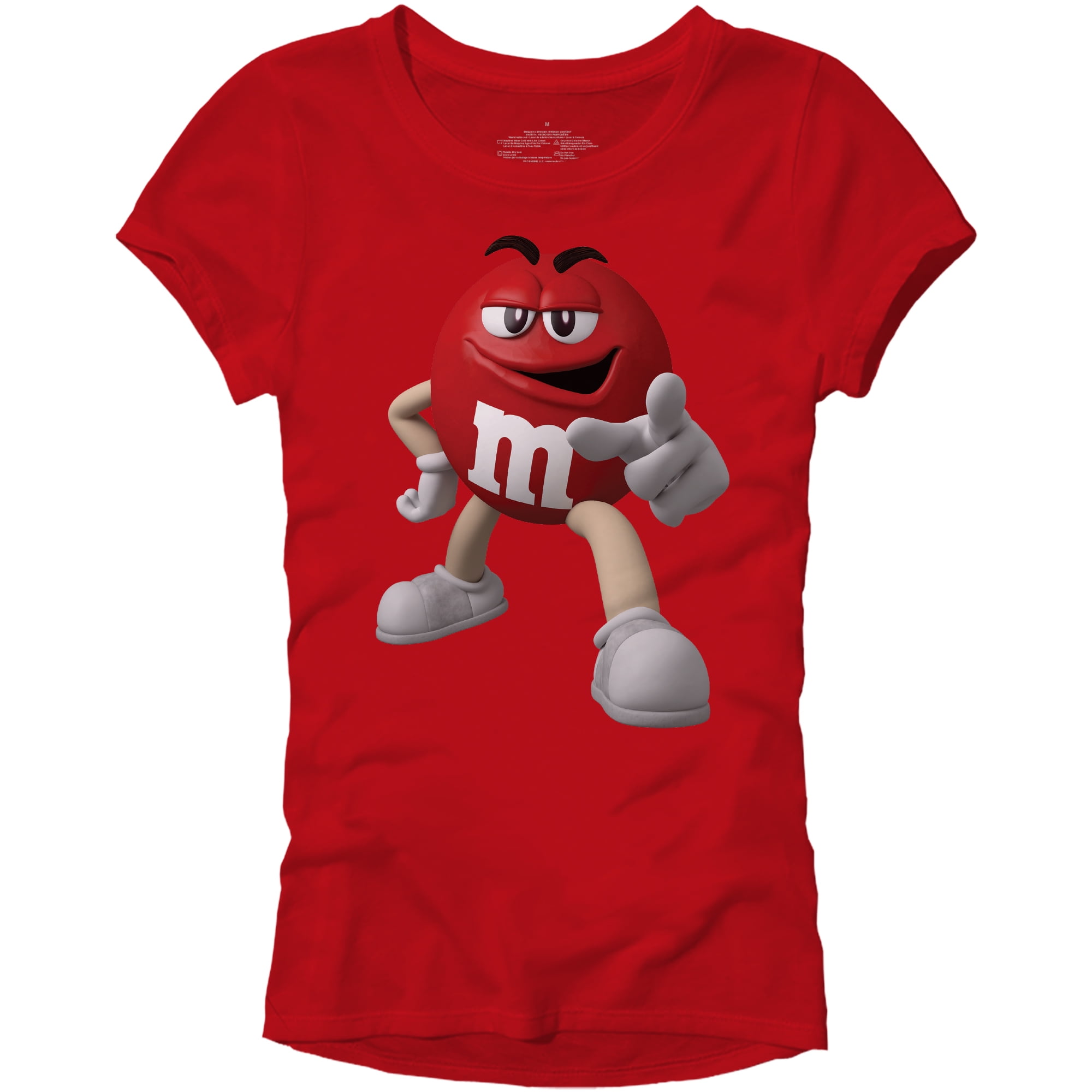 M&M's Candy Character Face Juniors T-Shirt - L - Red