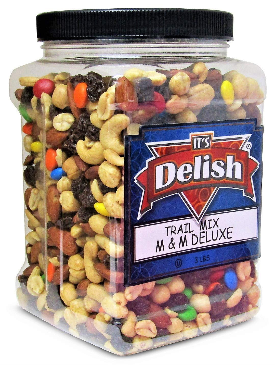 M&M's Classic Trail Mix by It's Delish, 3 lb Reusable Container Gourmet  Chocolate M and M Trail Mix with Dried Fruit and Nuts