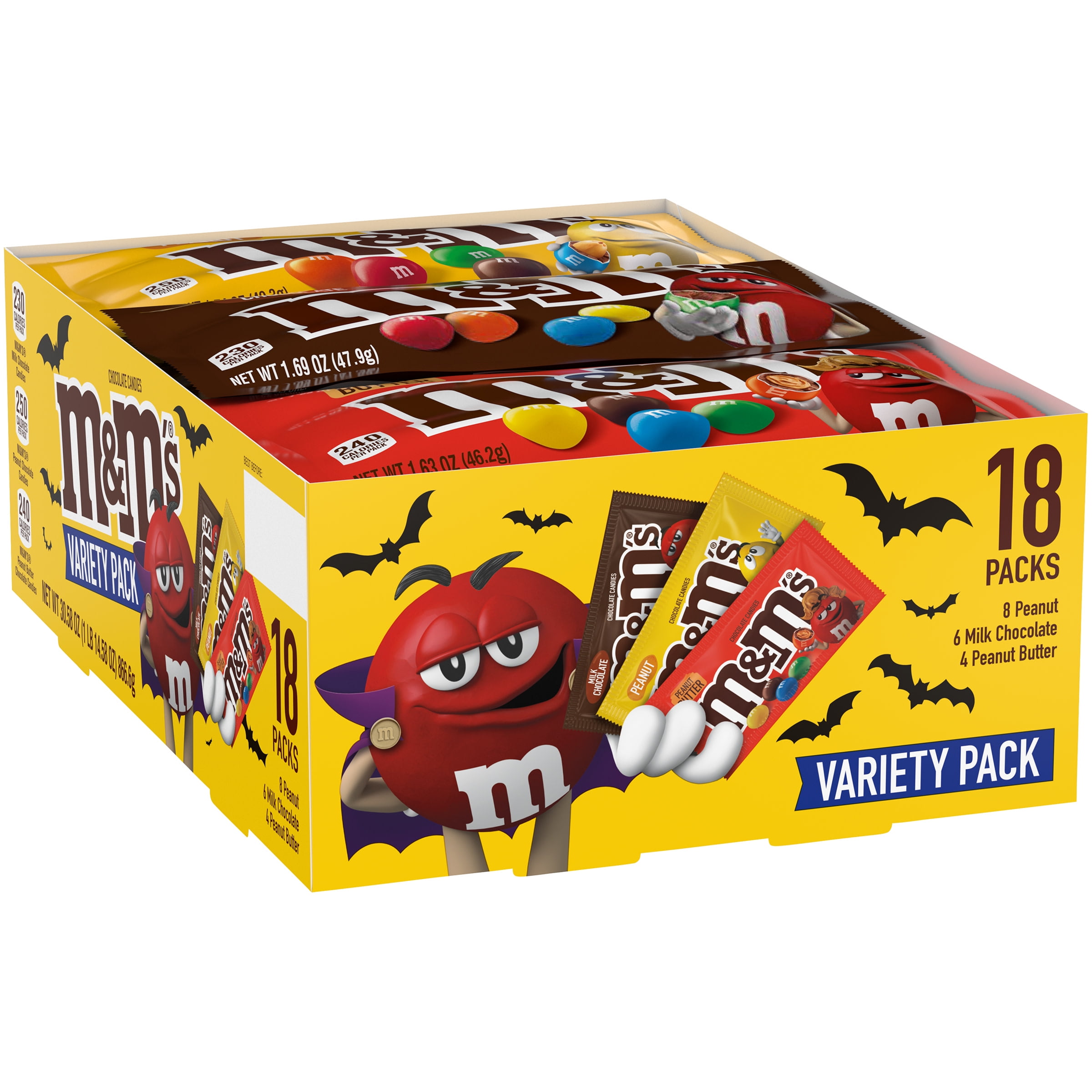 Snickers, M&M'S & Skittles Halloween Candy, Full Size, Variety Mix, 18  Count, Packaged Candy