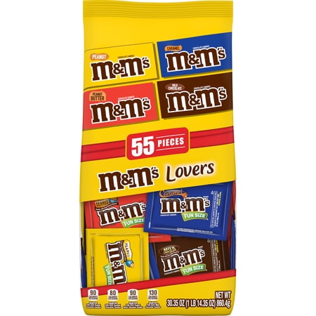 M&M'S Lovers Chocolate Candy, Halloween FUN SIZE, 55 pieces, 30.35 oz bag