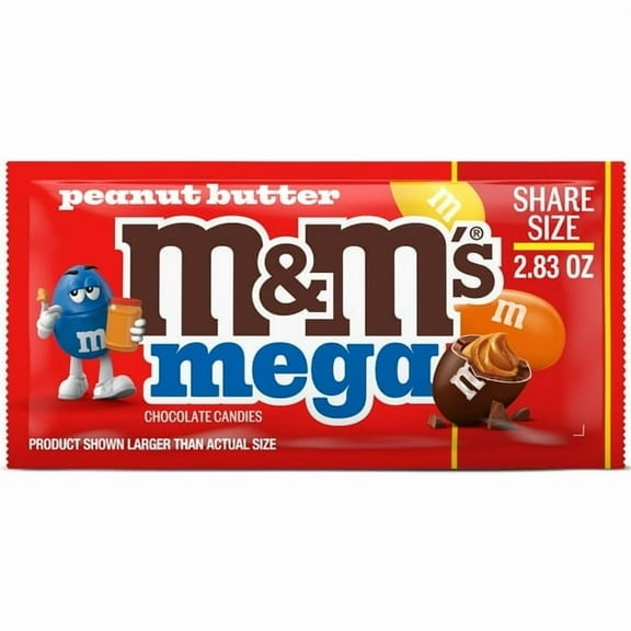 M&M's Mega Peanut Butter Chocolate Candy, Share Size - 2.83 oz Pack pack of 2