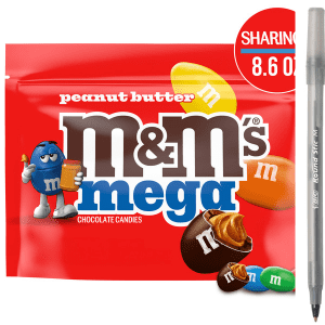M&M's Mega Peanut Butter Chocolate Easter Candy Share Size Resealable with pen