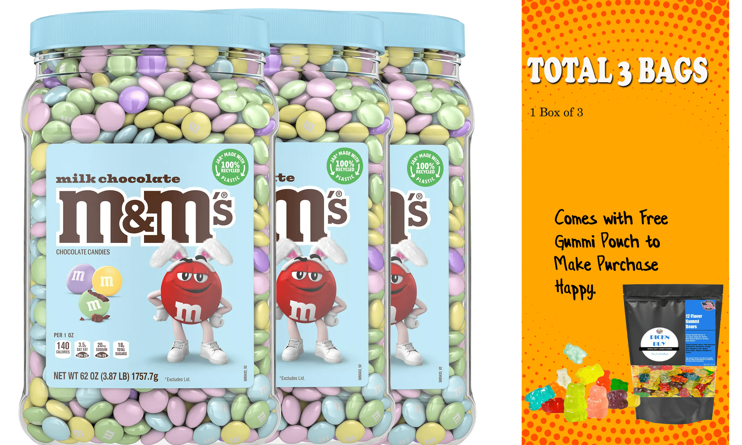 M&M'S Milk Chocolate Pastel Easter Candy Jar, 62 oz. 3pk - Walmart.com