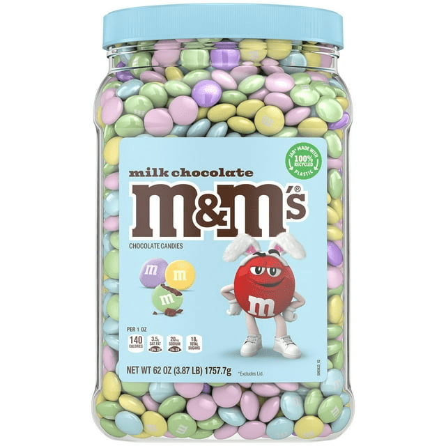 M&M's Milk Chocolate Assorted Pastel Easter Candy Bulk Jar 62 oz.