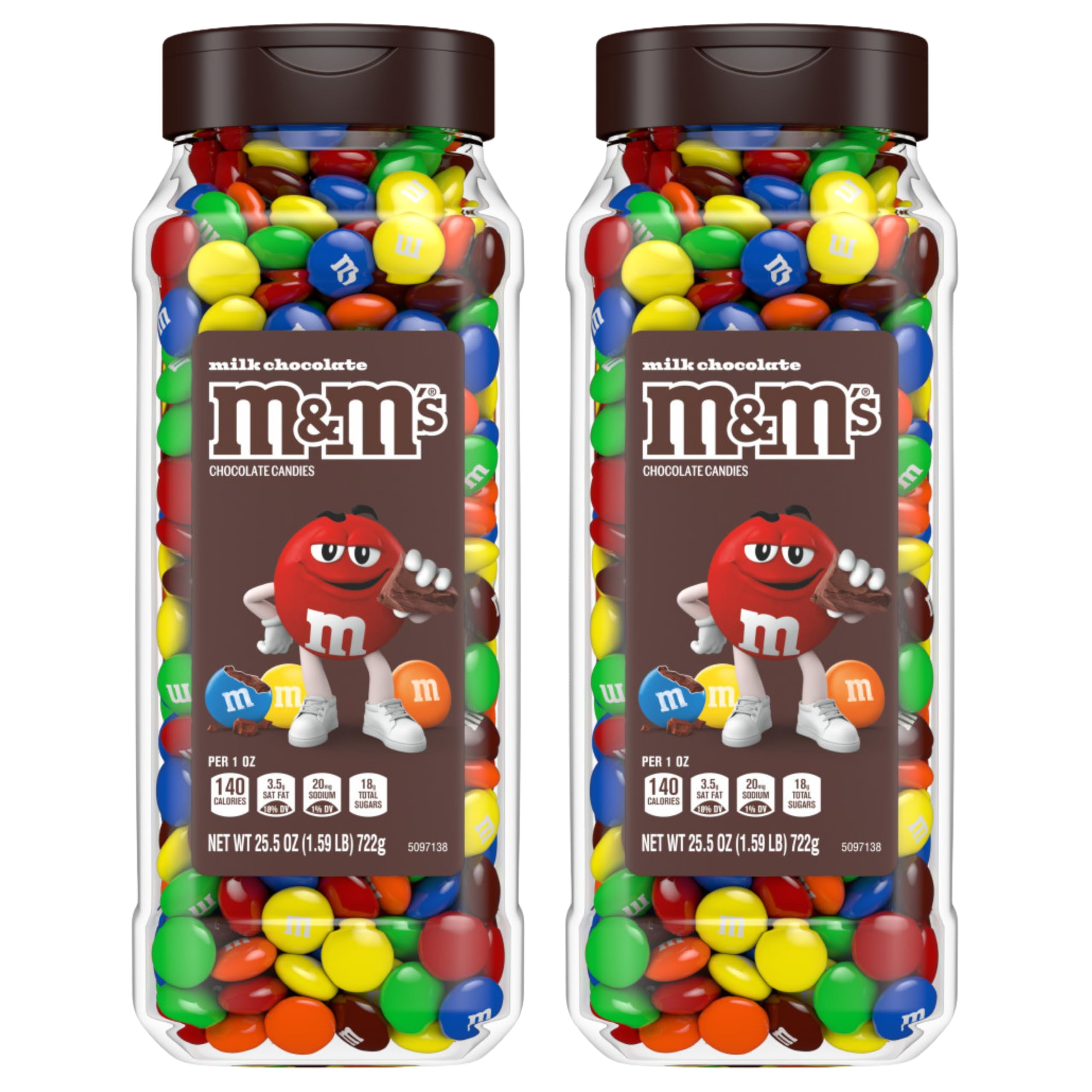 M&M’s Milk Chocolate Bulk Candy HYZ01 Jars, Assorted Chocolate Candies, Party Size Bulk Candy, Movie Night Snacks, Candy Buffet Chocolates, Resealable and Recyclable, 25.5 Oz Each (Pack of 2)