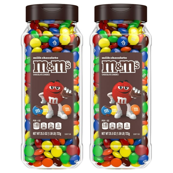 M&M’s Milk Chocolate Bulk Candy HYZ01 Jars, Assorted Chocolate Candies, Party Size Bulk Candy, Movie Night Snacks, Candy Buffet Chocolates, Resealable and Recyclable, 25.5 Oz Each (Pack of 2)