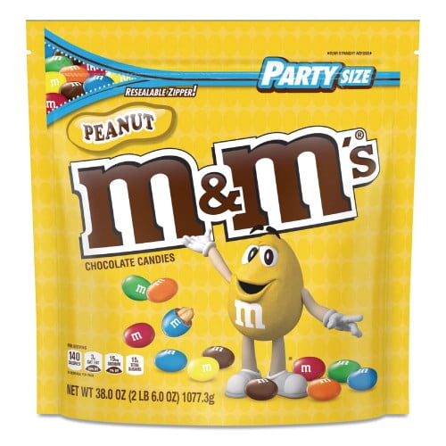 M&M's Milk Chocolate Candies, Milk Chocolate and Peanuts, 38 oz Bag, Each