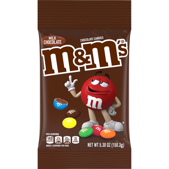 M&M's Milk Chocolate Candy, 5.3 oz, Plastic Bag
