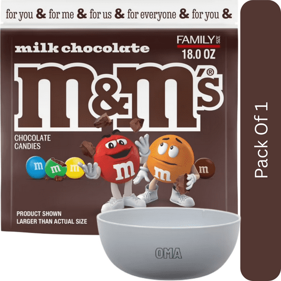 M&M's Milk Chocolate Candy Family Size - 18 oz Bag- With White Bowl By OMA