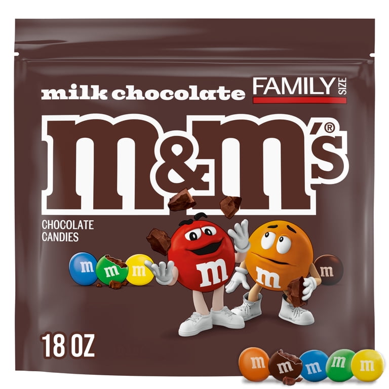 M&M'S Milk Chocolate Candy, Family Size Bag, 18 oz, Resealable
