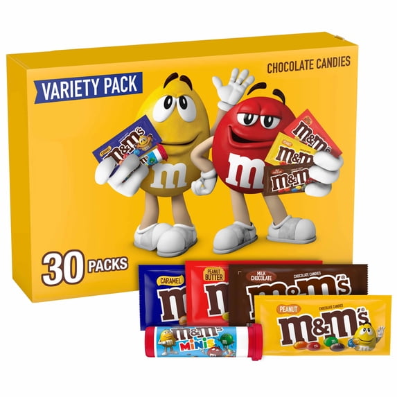 M&M's Milk Chocolate Candy Variety Box, 30 count assorted bulk candy, 12 in x 11 in x 2 in