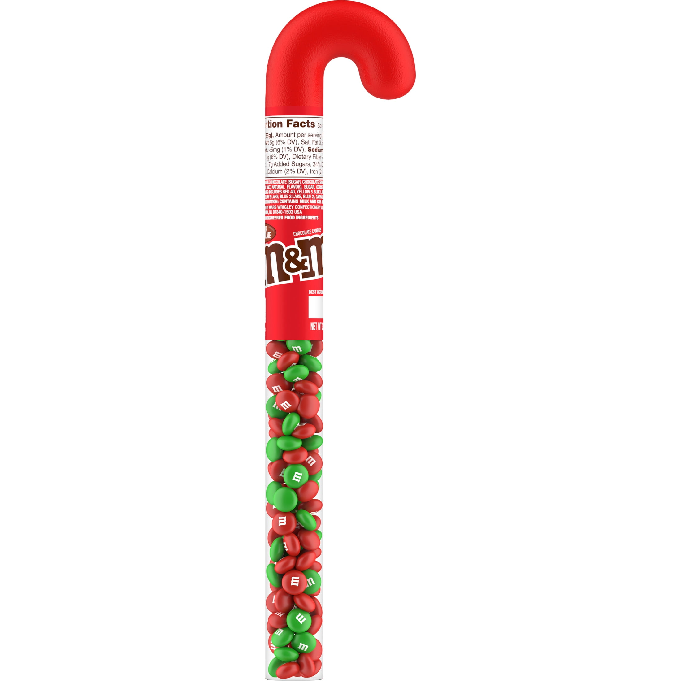 M&M's Milk Chocolate Christmas Candy Cane Stocking Stuffer - 3 oz Tube