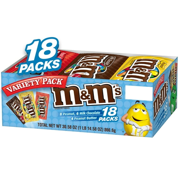 M&M's Milk Chocolate, M&M's Peanut, & M&M's Peanut Butter Variety Pack - 18 Ct Bulk Box