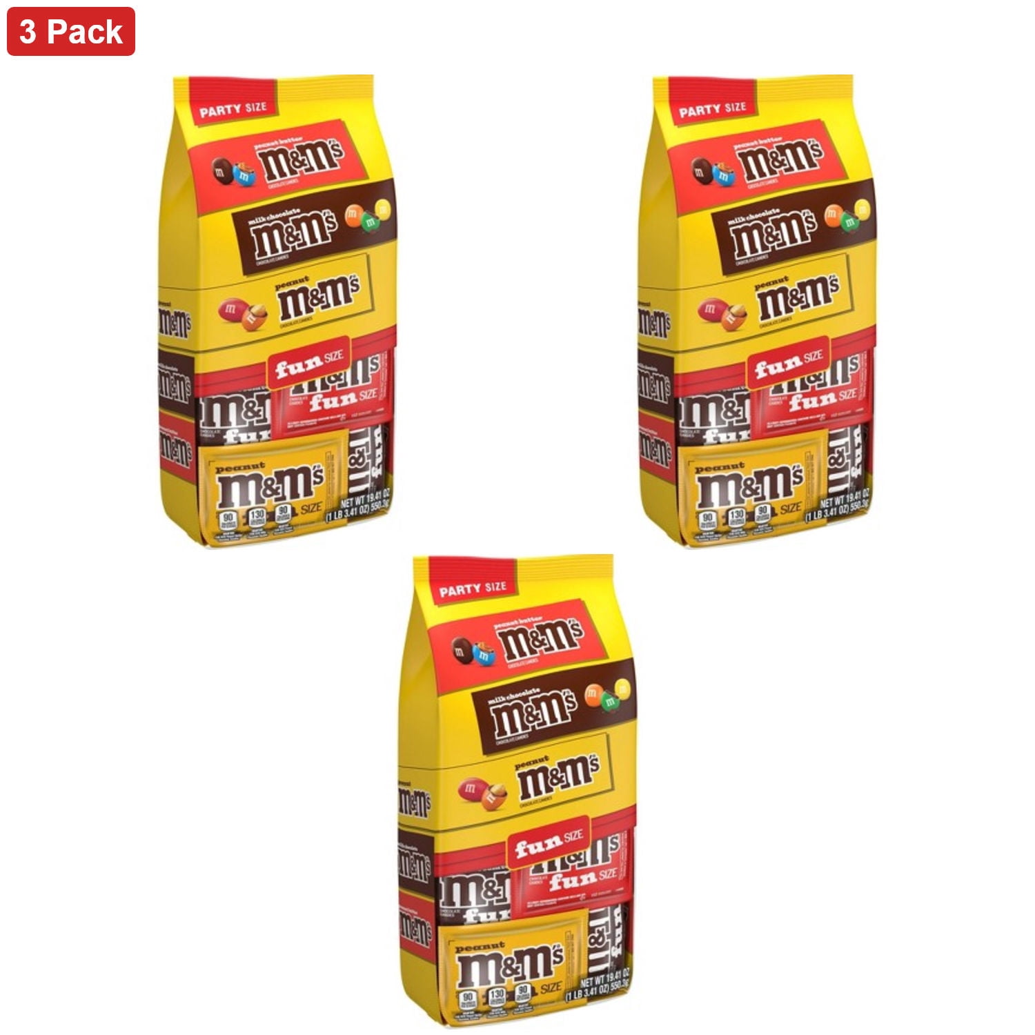 M&M's Milk Chocolate, Peanut & Peanut Butter Candy Fun Size Variety Pack, Party Size - 19.41 Oz Bulk Bag