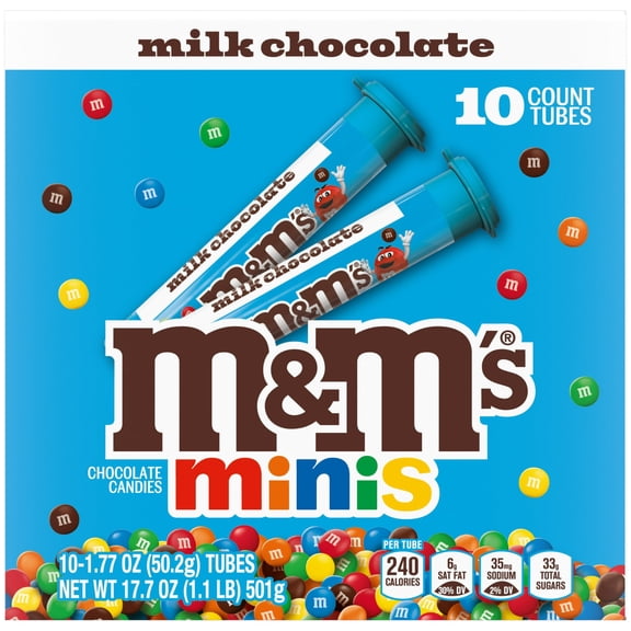 M&M's Minis Milk Chocolate Candy - 1.77 oz Mega Tube, 10 pack (Packaging May Vary)