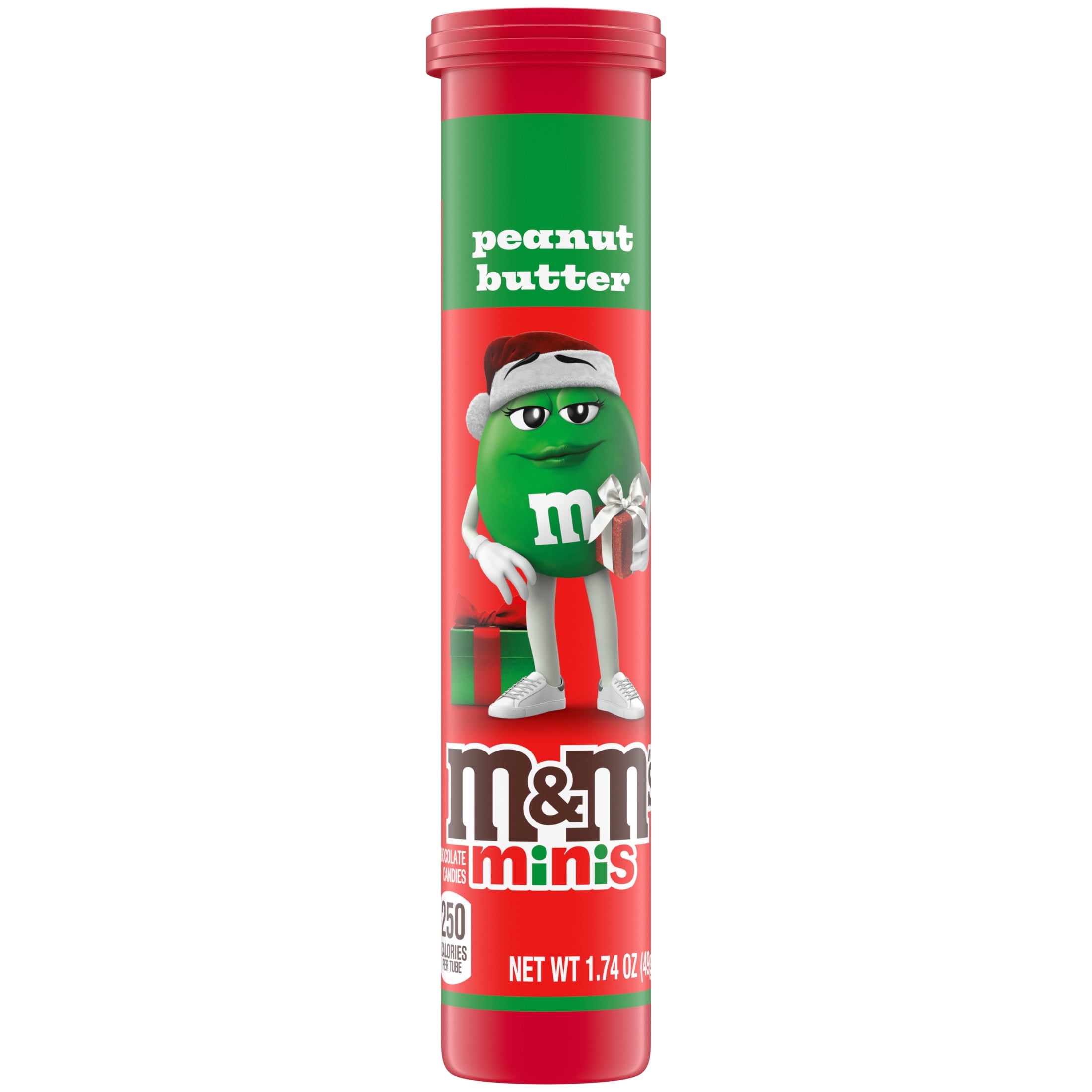 M&M's Minis Peanut Butter Milk Chocolate Red & Green Christmas Candy - 1.74 oz Mega Tube