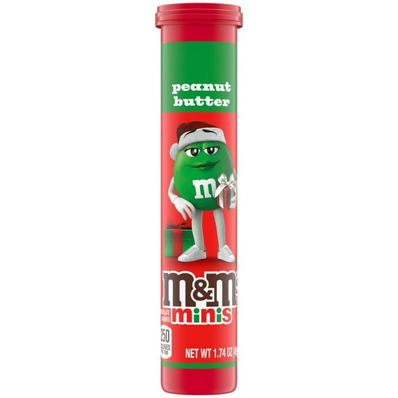 M&M's Minis Peanut Butter Milk Chocolate Red & Green Christmas Candy - 1.74 oz Mega Tube