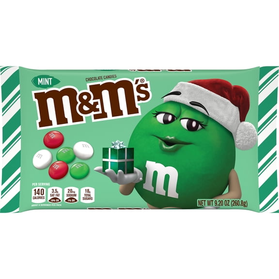 M&M's Mint Chocolate Christmas Candies, Holiday Candy Assortment, 9.2oz Bag