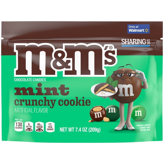M&M's Milk Chocolate Mint Crunchy Cookie Candy, Sharing Size - 7.4 oz Pouch