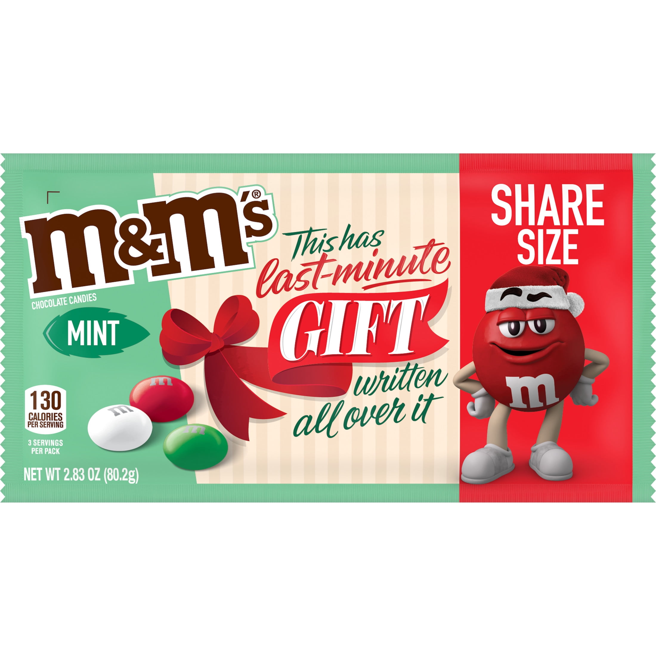 M&M's Mint Milk Chocolate Christmas Candy, Share Size - 2.83 oz Bag