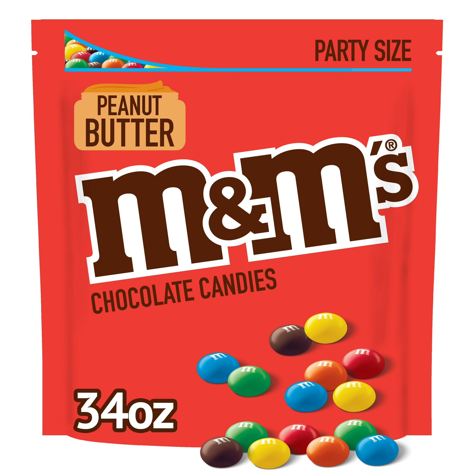 M&M’s Peanut Butter Chocolate Candy, Super Bowl Party Size – 34 oz Bag