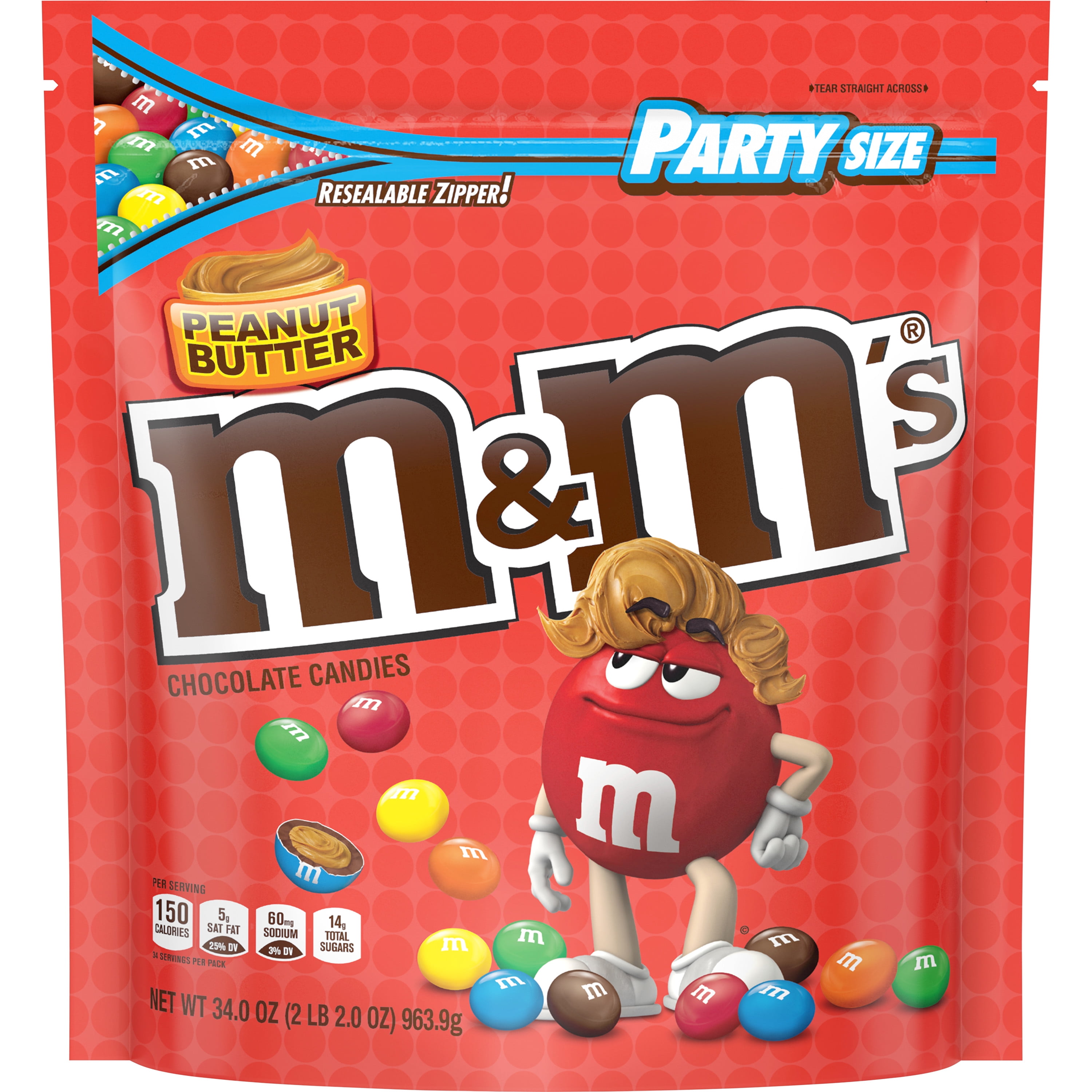  M&M'S Peanut Butter Milk Chocolate Christmas Candy, Party Size,  34 oz Resealable Bulk Candy Bag : Everything Else
