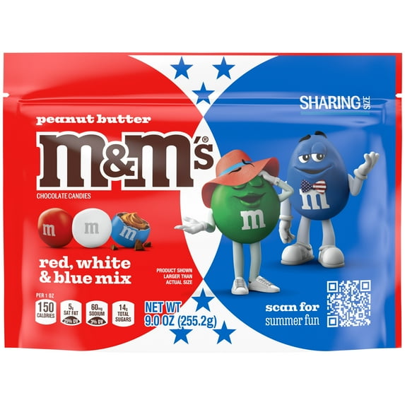 M&M's Peanut Butter Chocolate Red, White & Blue Summer Candy - 9 oz Bag