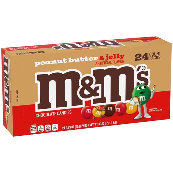 M&Ms Peanut Butter & Jelly Candy 1.63 oz Each, 24 ct Box Filled Chocolate Candy Packs