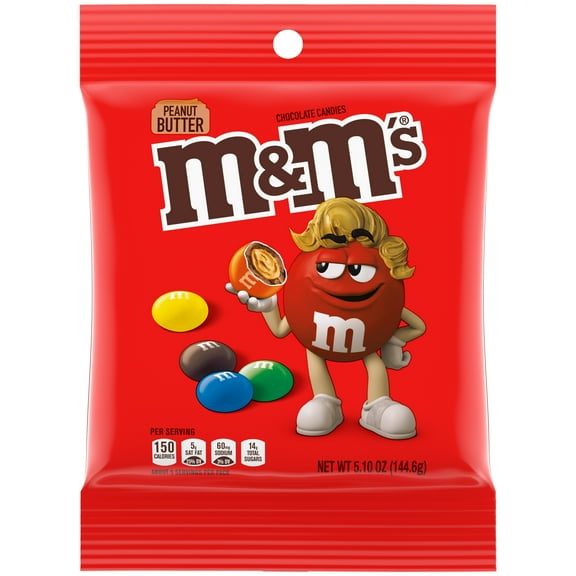 M&M's Peanut Butter Milk Chocolate Candy, 5.1 oz, Plastic Bag