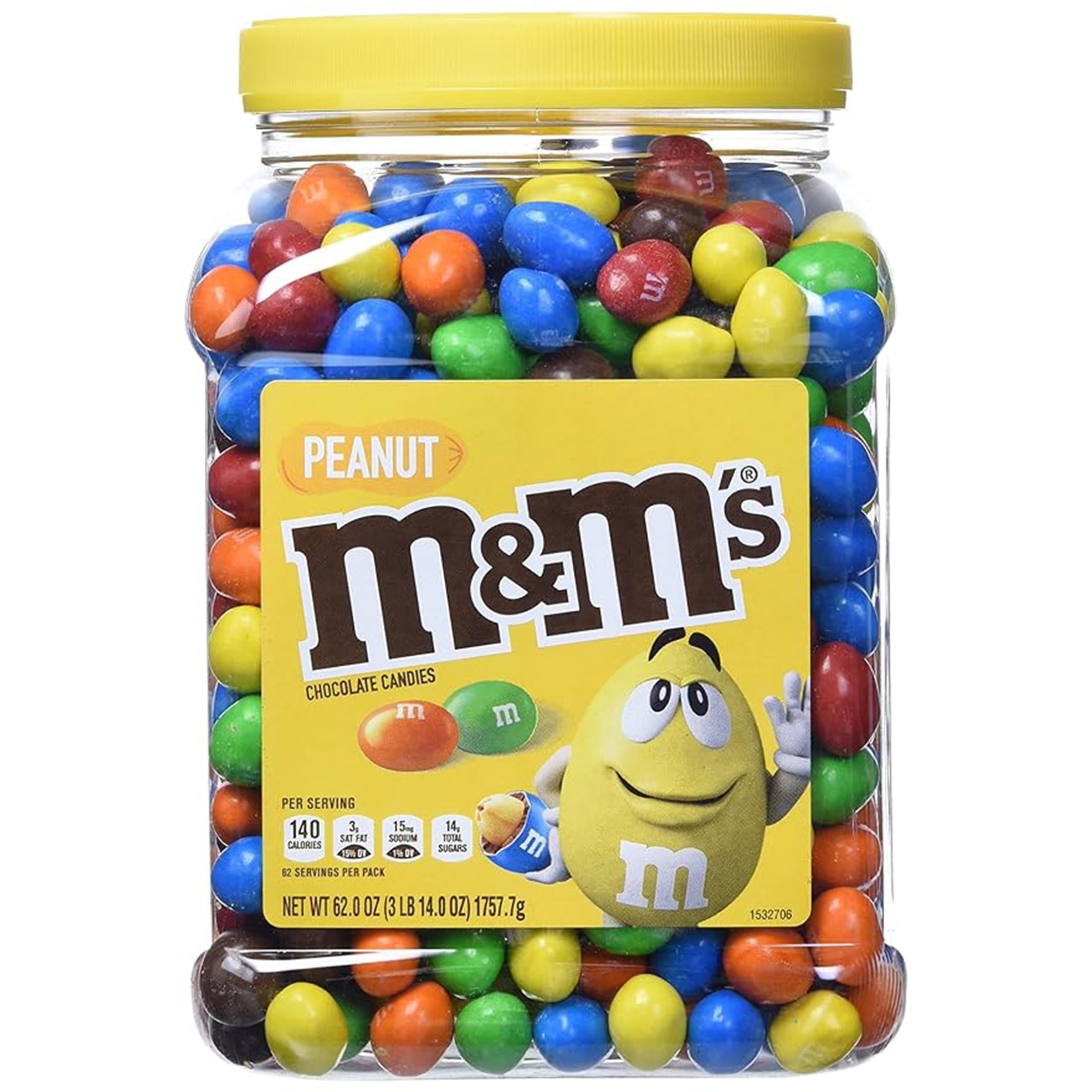 M&M'S Peanut Chocolate Candy Jar, 62oz, Crunchy Milk Chocolate