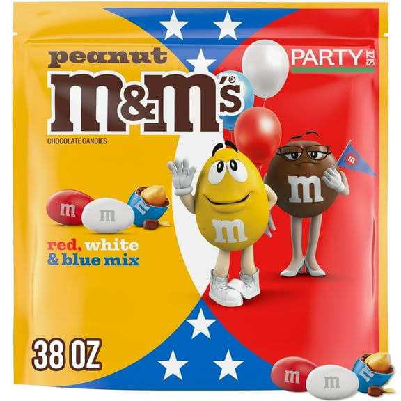 M&M's Peanut Chocolate Red, White & Blue Candy, Party Size - 38 oz Bag