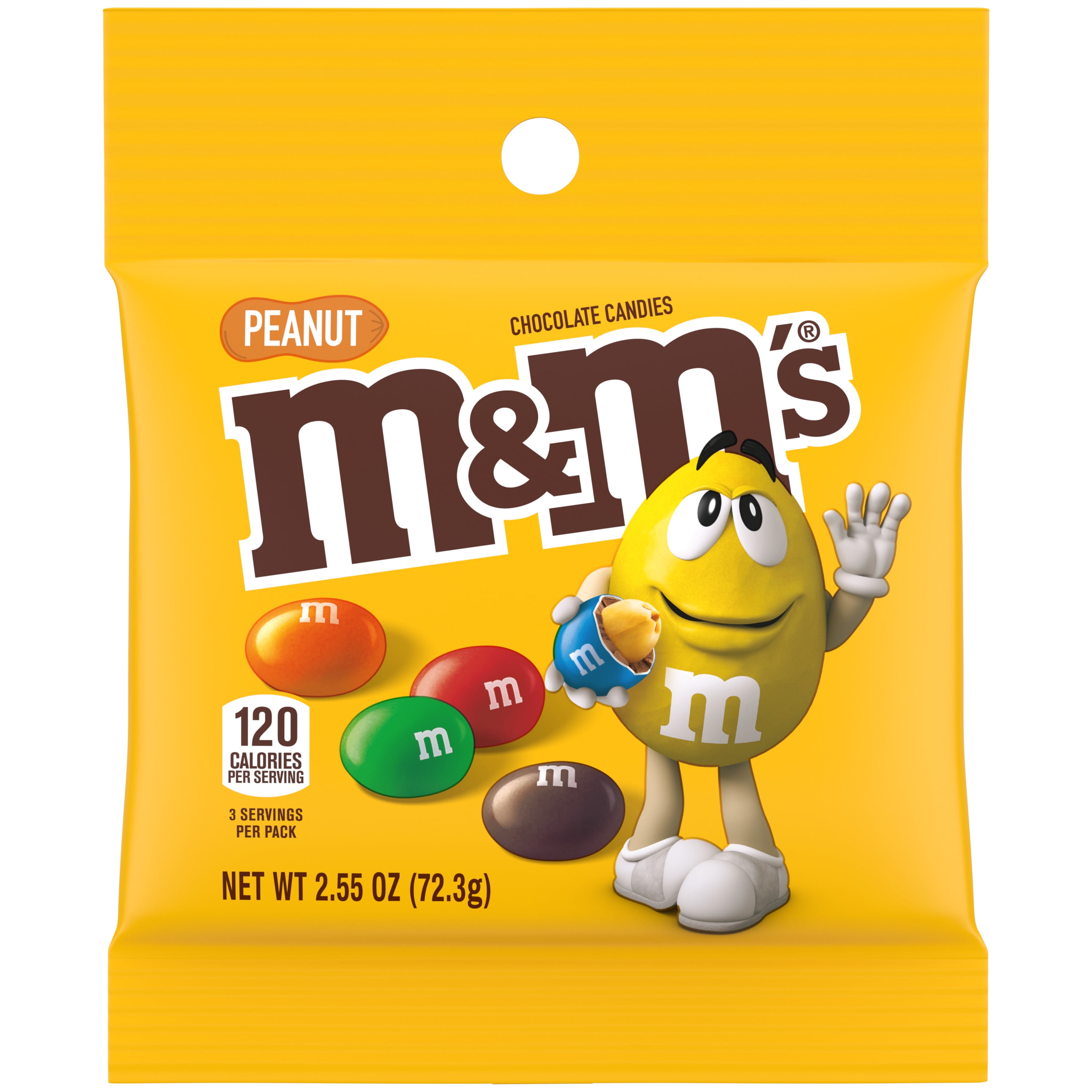 M&M's Peanut Milk Chocolate Candy, 2.55 oz, Shelf Stable, Plastic Bag