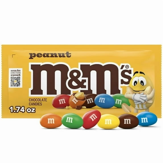 M&M's Peanut Milk Chocolate Candy, Full Size - 1.74 oz Pouch pack of 4