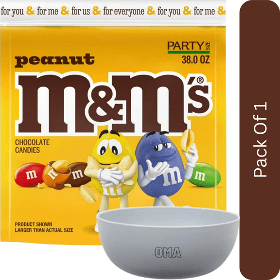 M&Ms Peanut Milk Chocolate Candy Party Size 38 oz Bag- With White Bowl By OMA