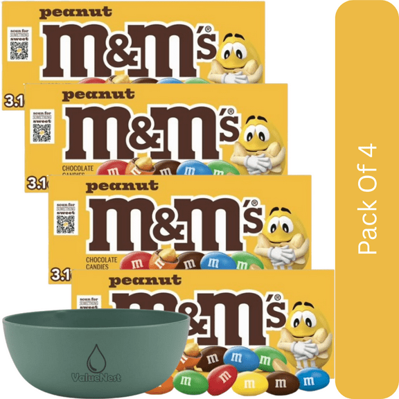 M&M's Peanut Milk Chocolate Candy Theater Box - 3.1 oz-4pk, With Olive Green Bowl By ValueNest