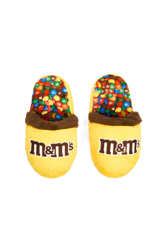 M&M's Slip-On Slippers for Men & Women Large, Fuzzy Plush Candy House Shoes, Soft Indoor