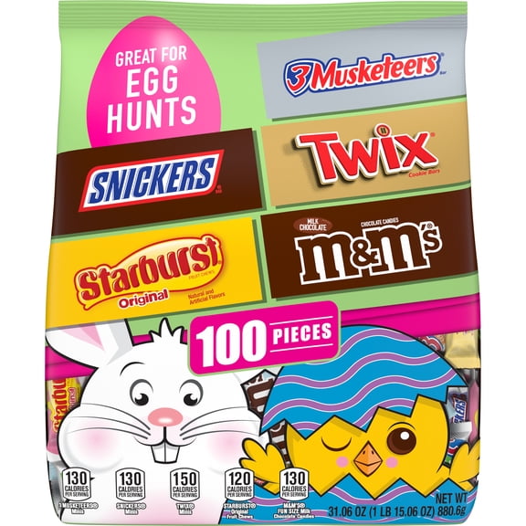 M&M's, Snickers, Twix, 3 Musketeers & Starburst Chewy Bulk Easter Candy-100Ct