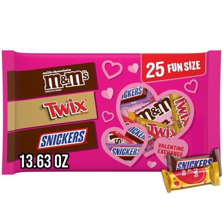 M&M's Snickers & Twix Fun Size Valentine's Day Chocolate Candy Variety Bag - 25 Pieces