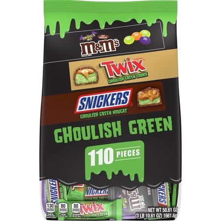 M&M's, Snickers and Twix Ghoulish Green Milk Chocolate Variety, 58.6 Oz (110 Pc)