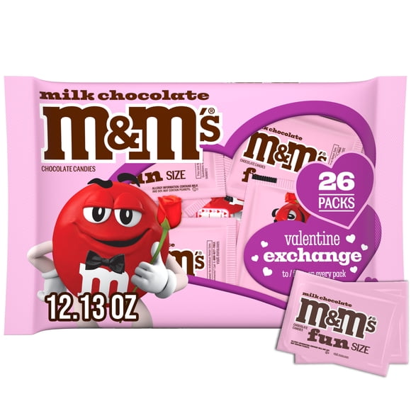 M&Ms Milk Chocolate Candy Valentines Day Gift Exchange - 26 Ct