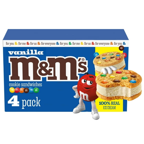 M&M's Vanilla Ice Cream Frozen Snack Cookie Sandwiches, 16 fl oz, 4 Pack