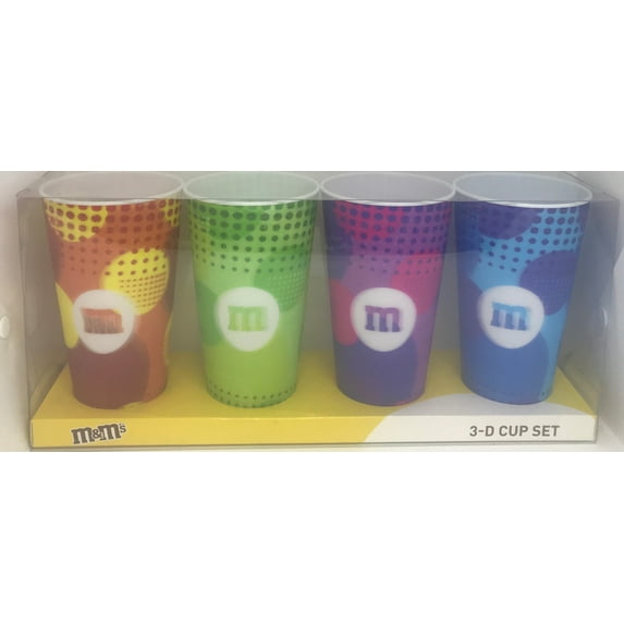 M&M's World Lenticular 24oz 3-D Cup Tumbler Set of 4 New with Box