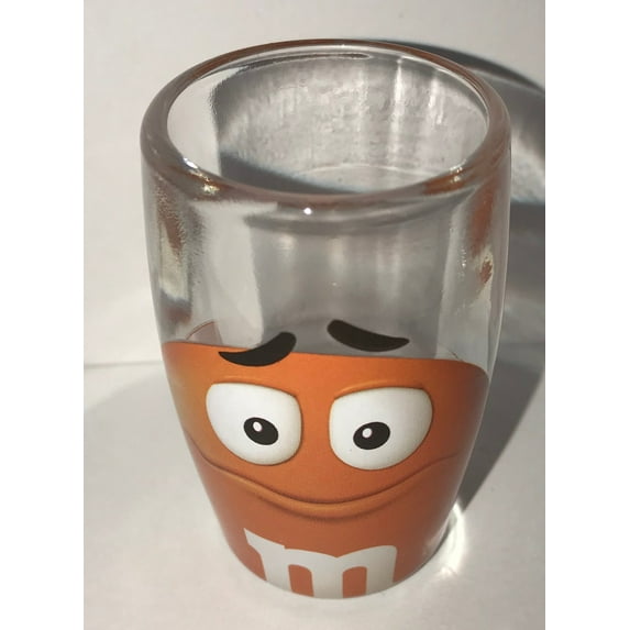 M&M's World Orange Big Face Clear Shot Glass New