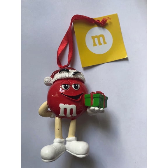 M&M's World Red Character with Present Resin Christmas Ornament New with Tag