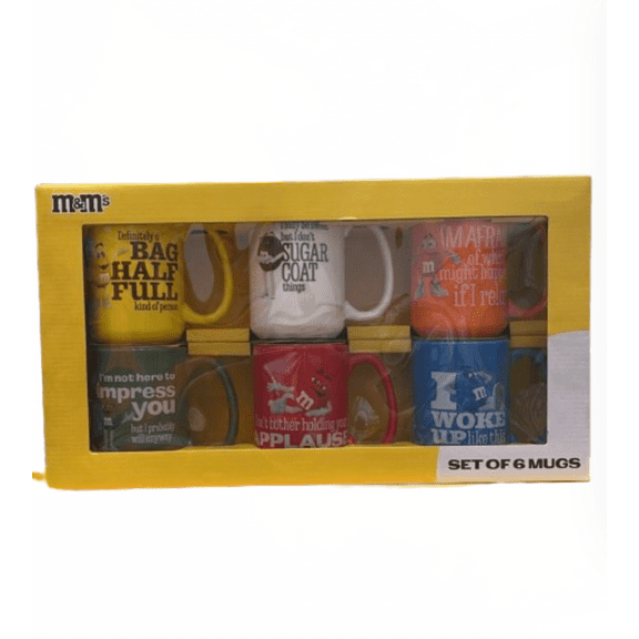M&M's World Verbal Characters Multicolor Glass Mugs (Set of 6)