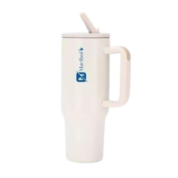 M MACIBOI 40 oz Stainless Steel Insulated Tumbler with Handle & Straw - Leakproof Travel Mug for Hot & Cold Drinks - Reusable Cup with Lid, Keeps Hot 6–8 Hours & Cold 8–10 Hours | Cream |