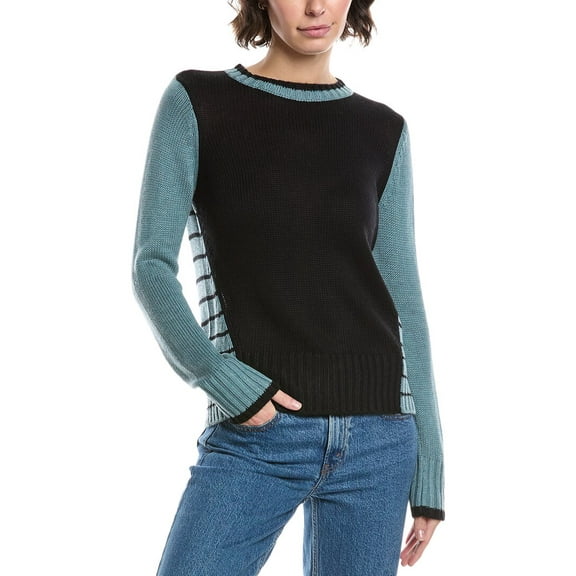 M- MAGASCHONI womens M Magaschoni Colorblocked Stripe Wool-Blend Sweater, xs,