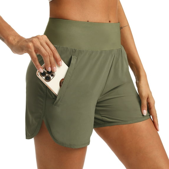 M MAROAUT Running Shorts for Women Workout Shorts with Pockets Summer Gym Athletic short 4 & 7 inches Green